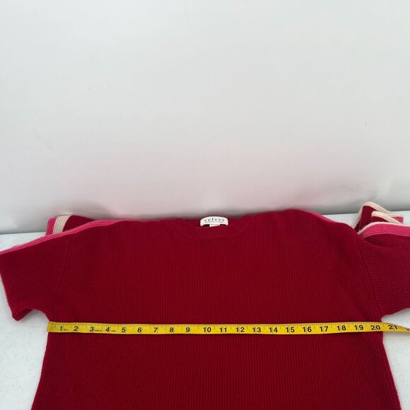 Velvet by Graham & Spencer XS 100% Cashmere Sweater Red Contrast Stripe Sleeve - Picture 8 of 9